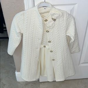 BLueberiboulevard Elegant Cream Quilted Coat and Dress Set